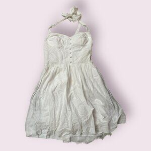 🤍 BETSEY JOHNSON White Eyelet Cotton Halter Dress | Size 12 | Retro Style 🤍